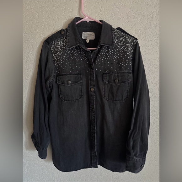 Current/Elliott The Perfect Shirt Montrose With Studs Black Size 3/Large - Picture 1 of 11